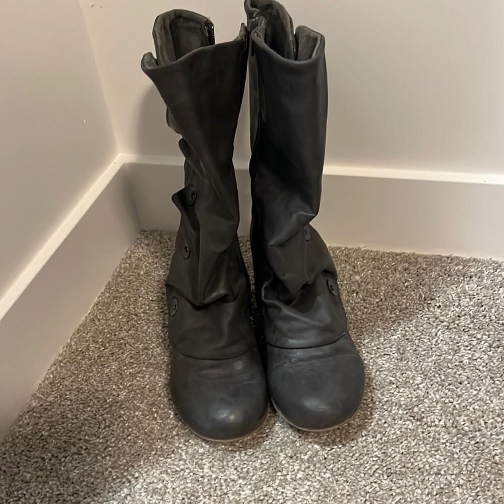 Spring Grey Leather Wedge boot, Sz 7